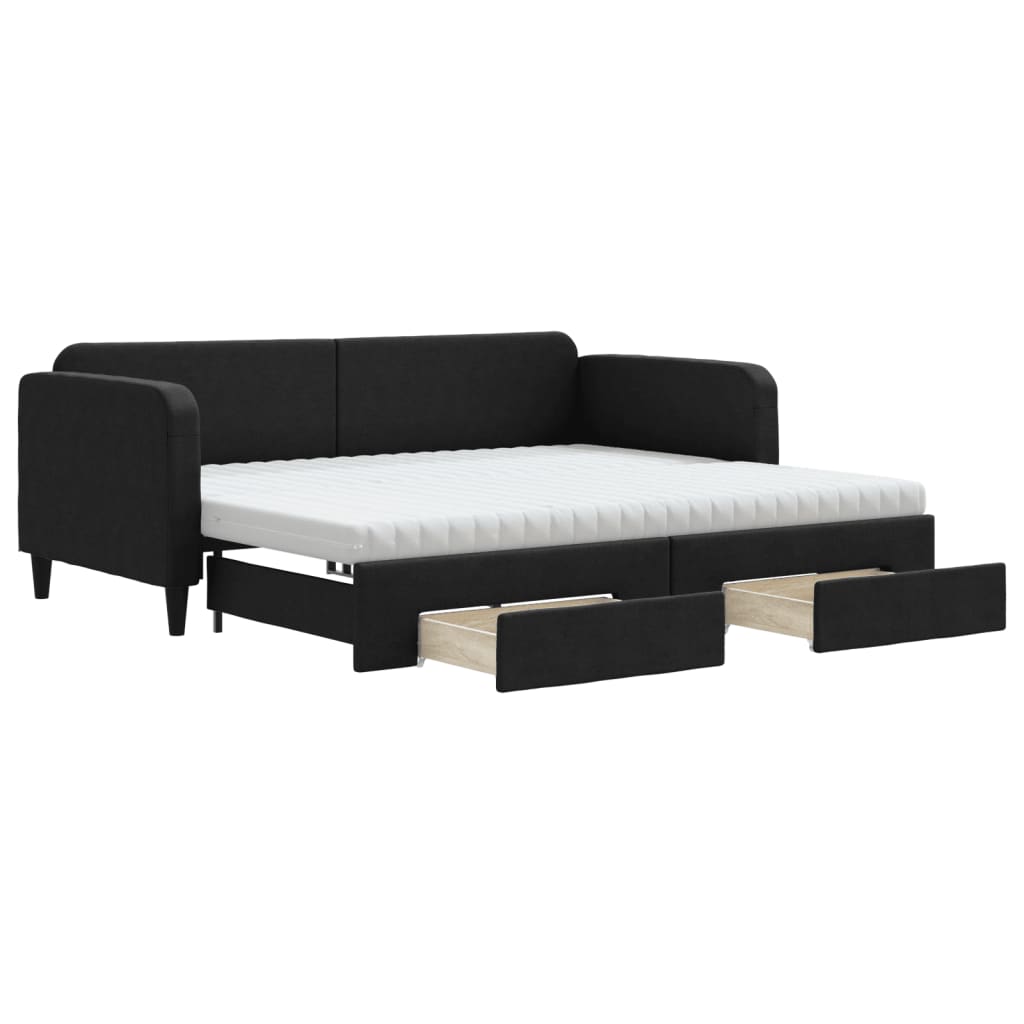 vidaXL Rozkladacia denná posteľ so zásuvkami čierna 90x190 cm látka