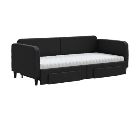 vidaXL Slaapbank met onderschuifbed en lades 90x190 cm stof zwart
