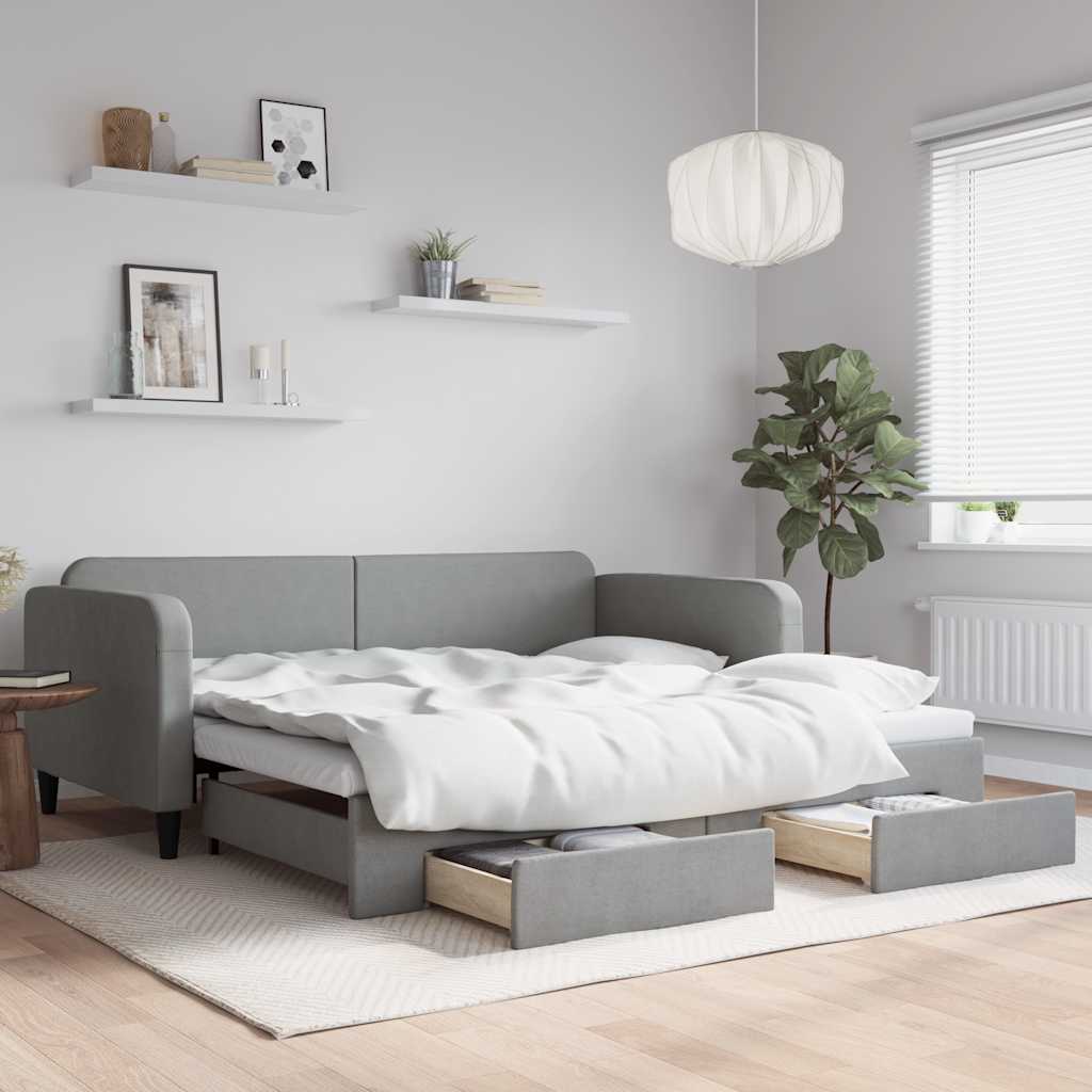 Válenda s přistýlkou a zásuvkami světle šedá 100x190 cm textil
