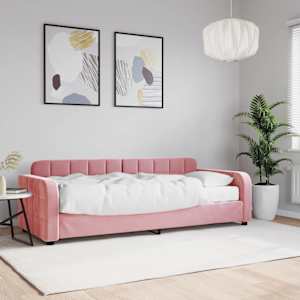 Dnevna postelja z vzmetnico roza 80x200 cm žamet