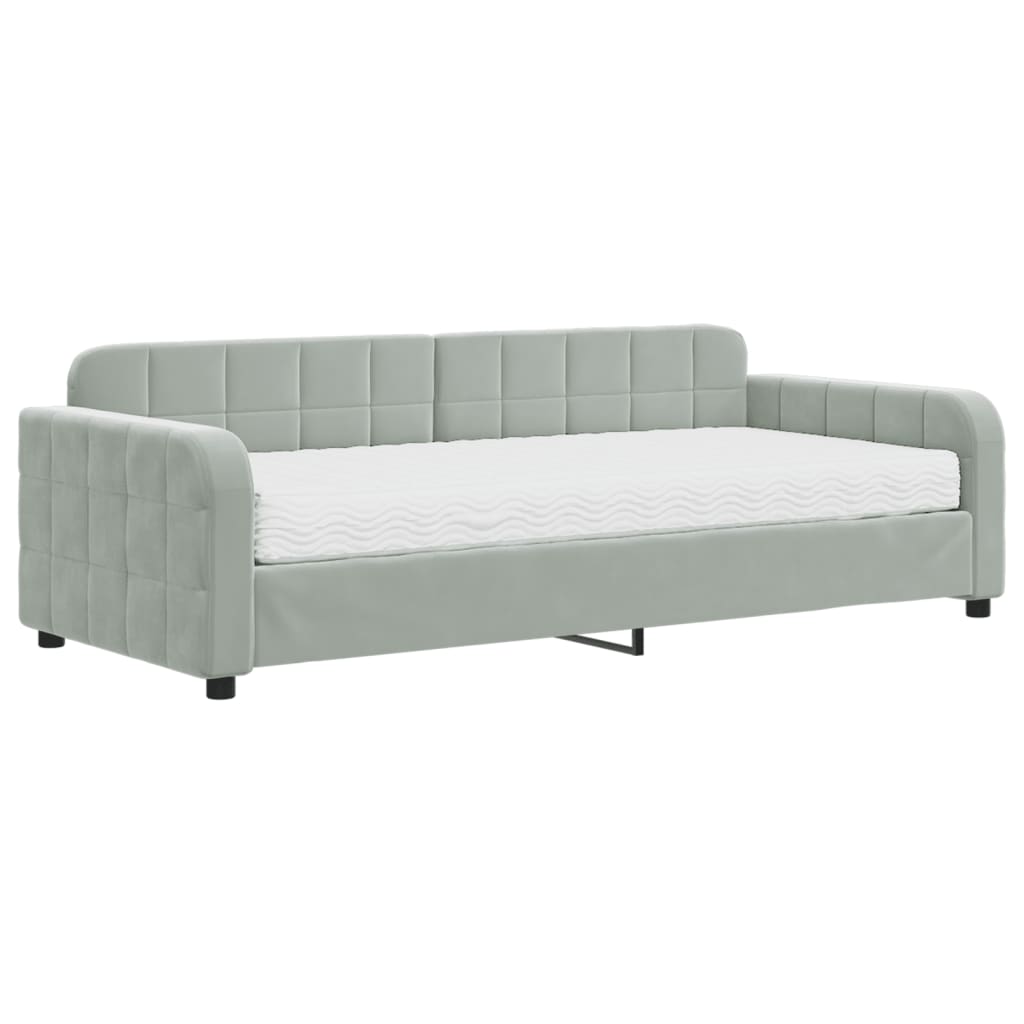 vidaXL Slaapbank met matras 90x200 cm fluweel lichtgrijs grijs, foto 3