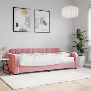 Válenda s matrací růžová 90 x 200 cm samet - obrázek 1