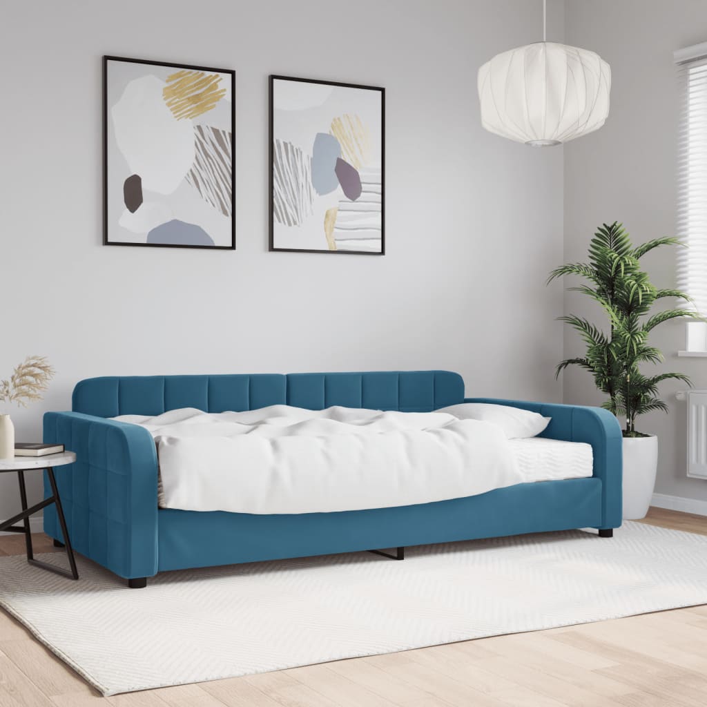 Tagesbett mit Matratze Blau 100×200 cm Samt