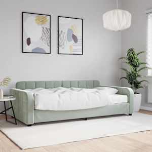 Dnevna postelja z vzmetnico svetlo siva 100x200 cm žamet