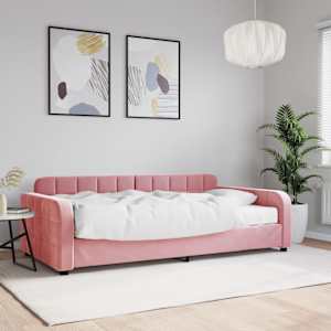 Dnevna postelja z vzmetnico roza 100x200 cm žamet