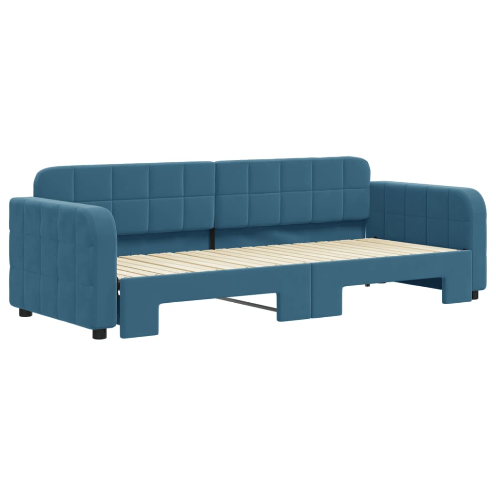 vidaXL Slaapbank met onderschuifbed 80x200 cm fluweel blauw afbeelding