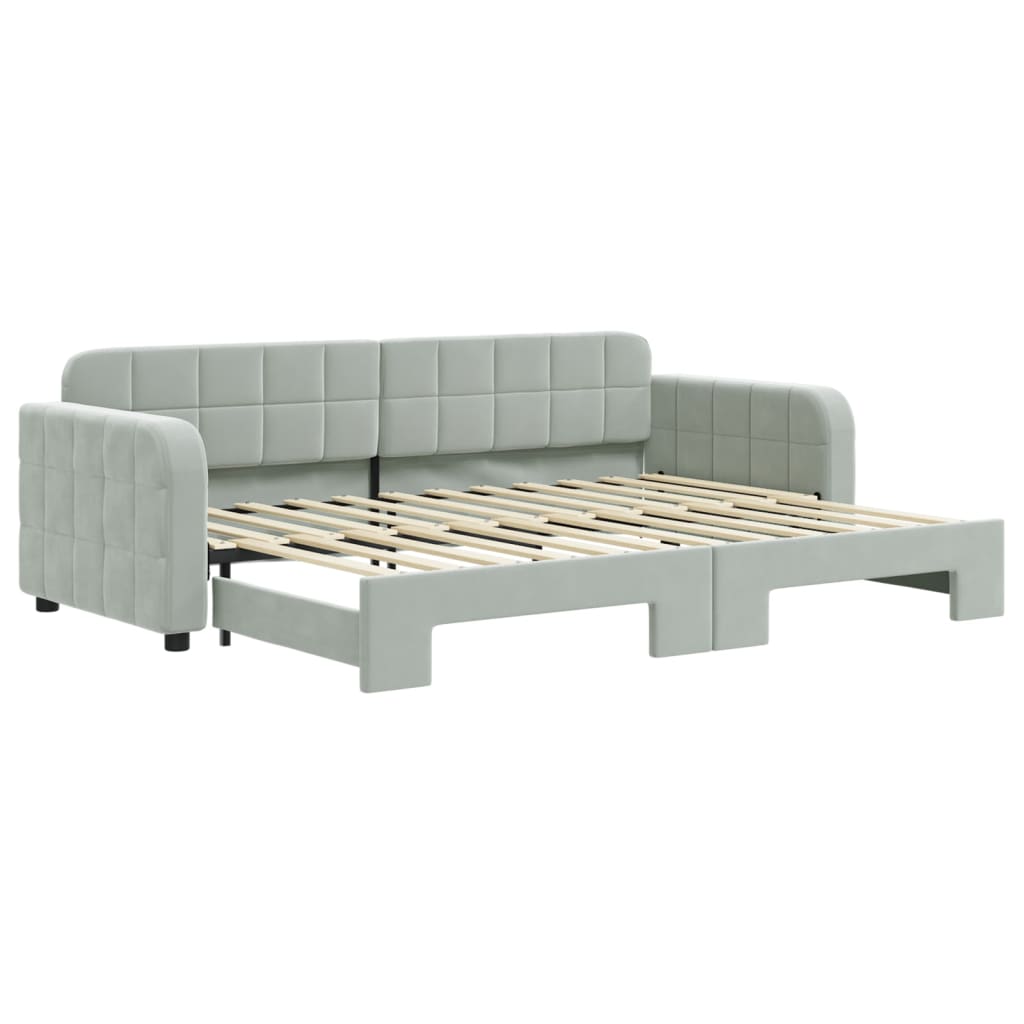 vidaXL Slaapbank met onderschuifbed 80x200 cm fluweel lichtgrijs grijs, foto 3
