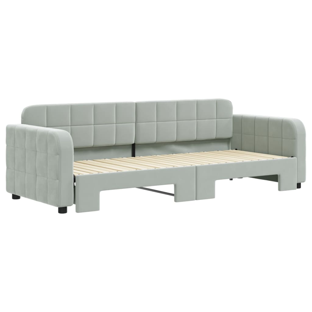 vidaXL Slaapbank met onderschuifbed 80x200 cm fluweel lichtgrijs afbeelding