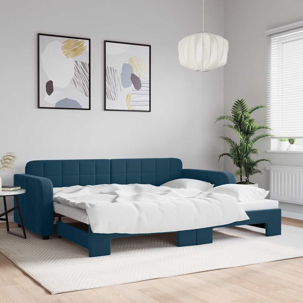 Dagseng med udtræk 90 x 200 cm i velour - blå