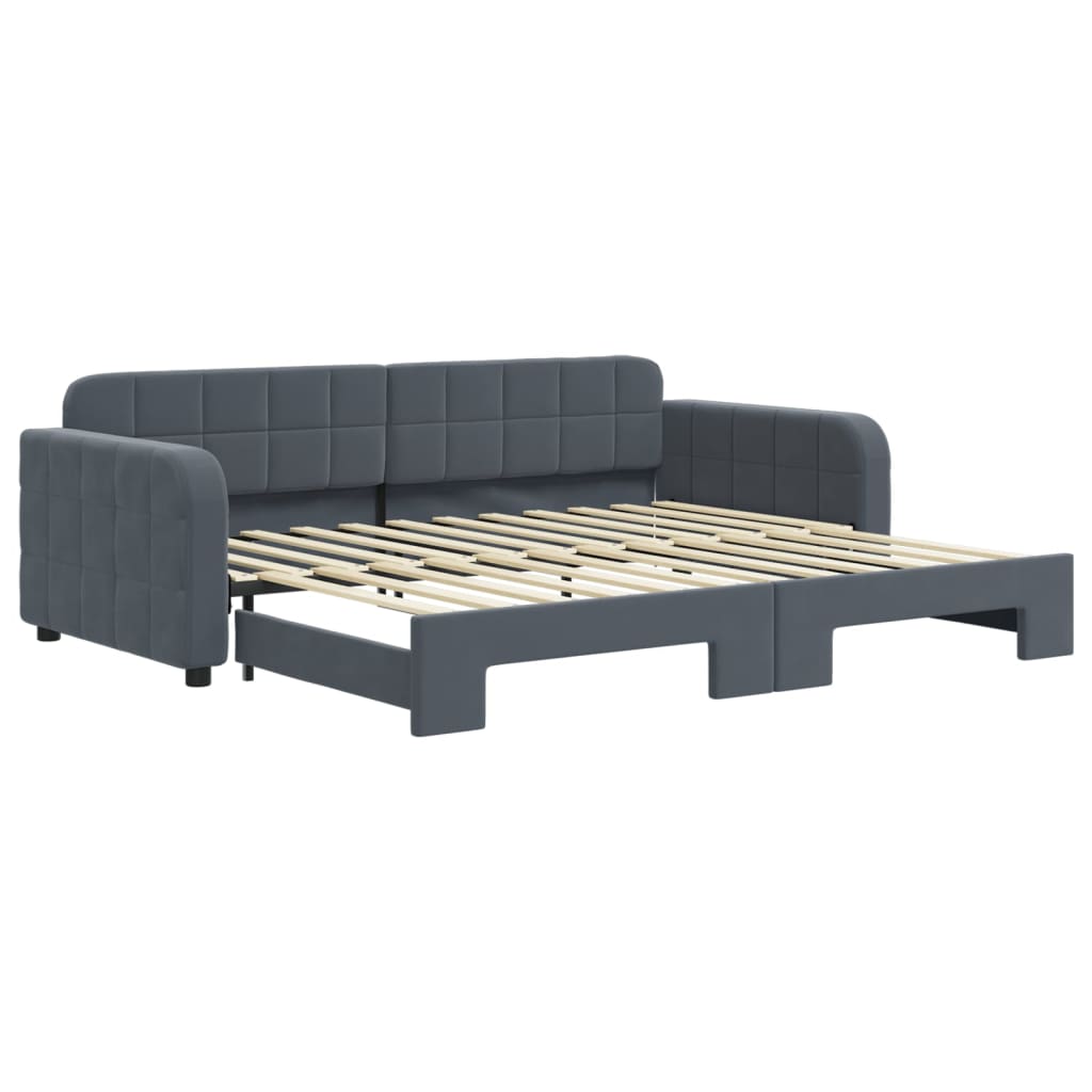 vidaXL Slaapbank met onderschuifbed 90x200 cm fluweel donkergrijs grijs, foto 3