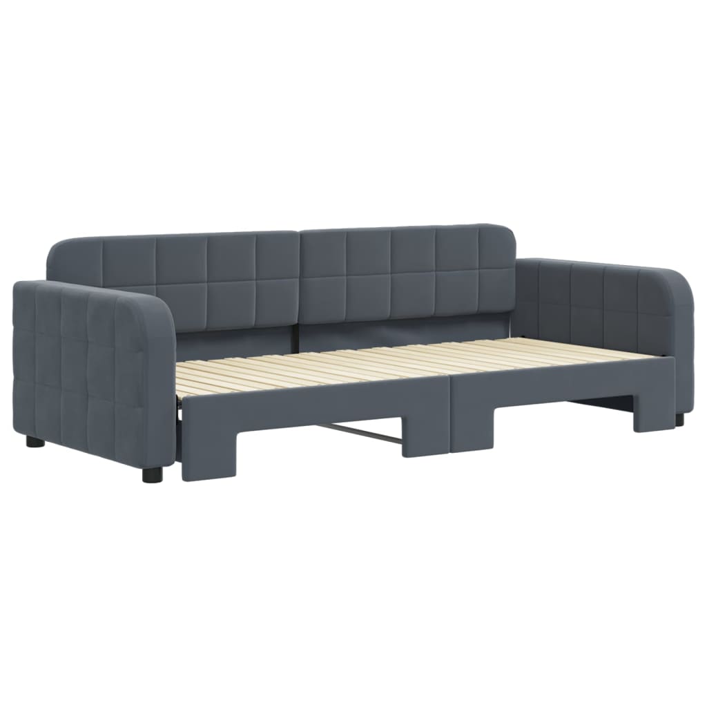 vidaXL Slaapbank met onderschuifbed 90x200 cm fluweel donkergrijs grijs, foto 2