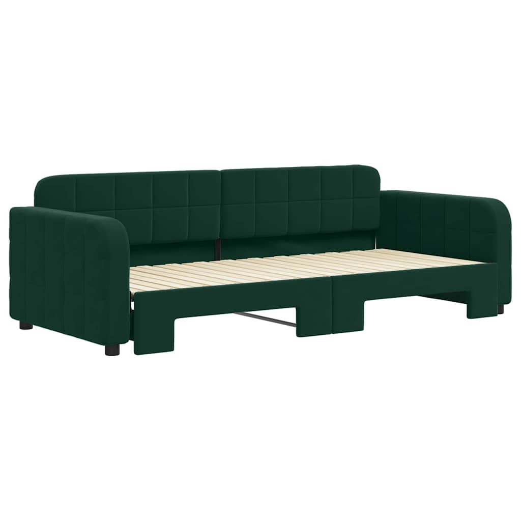 vidaXL Slaapbank met onderschuifbed 90x200 cm fluweel donkergroen groen, foto 2