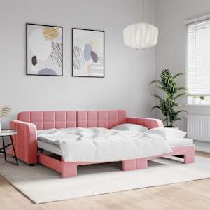 Válenda s přistýlkou růžová 90 x 200 cm samet - obrázek 1