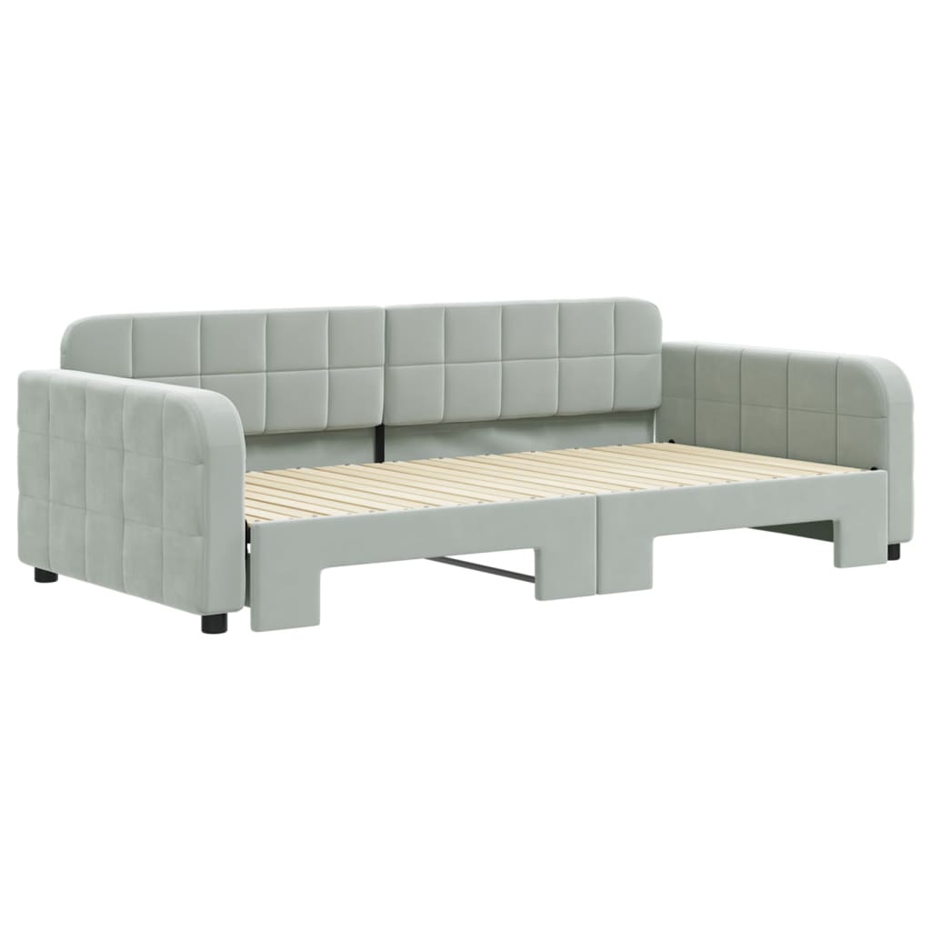 vidaXL világosszürke kihúzható bársony heverő 100 x 200 cm
