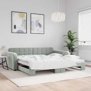 Izvlečna dnevna postelja svetlo siva 100x200 cm žamet