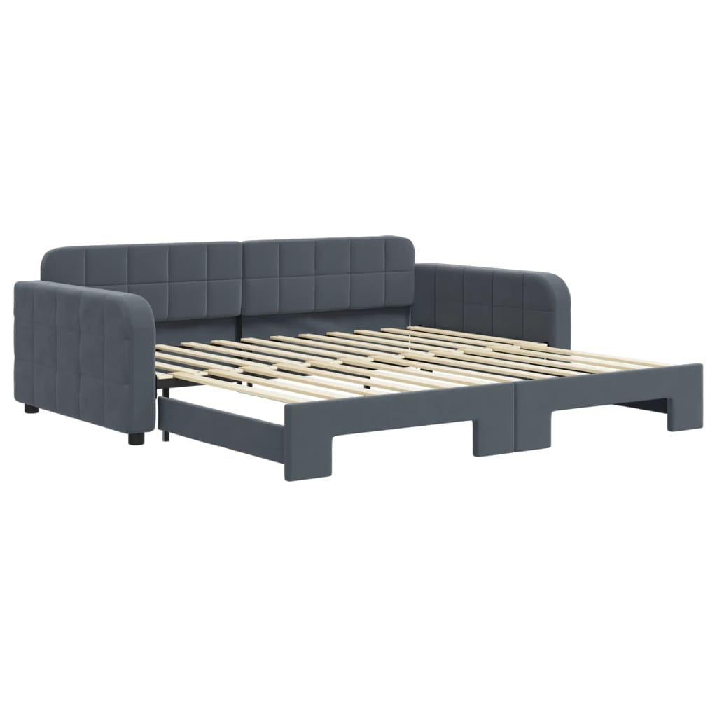 vidaXL Slaapbank met onderschuifbed 100x200 cm fluweel donkergrijs grijs, foto 3
