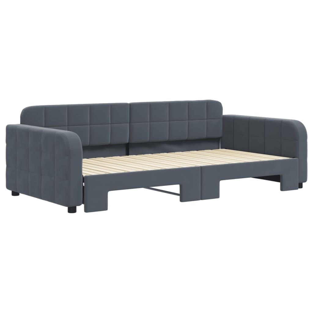 vidaXL Slaapbank met onderschuifbed 100x200 cm fluweel donkergrijs grijs, foto 2