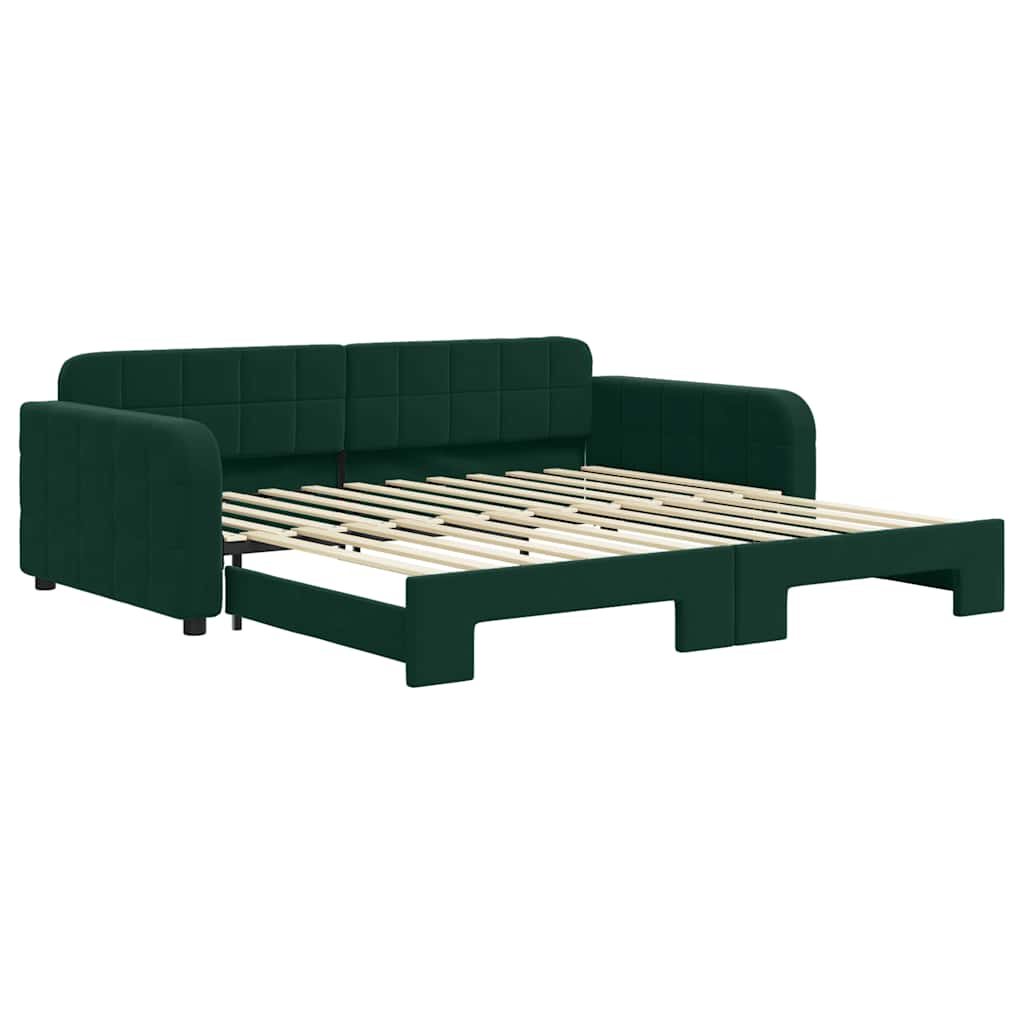VidaXL Slaapbank Met Onderschuifbed 100x200 Cm Fluweel Donkergroen