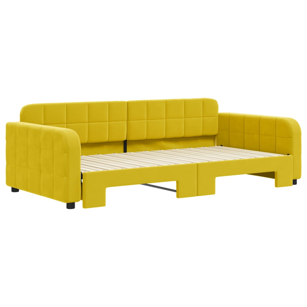 vidaXL Slaapbank met onderschuifbed 100x200 cm fluweel geel afbeelding