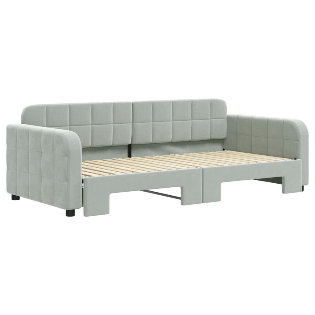 vidaXL Slaapbank met onderschuifbed 90x190 cm fluweel lichtgrijs afbeelding
