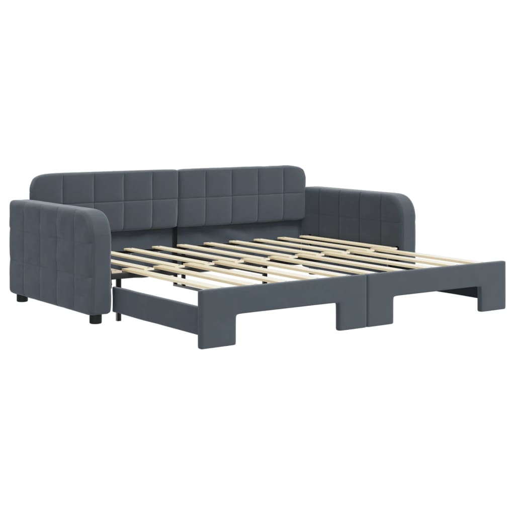 vidaXL Slaapbank met onderschuifbed 90x190 cm fluweel donkergrijs grijs, foto 3