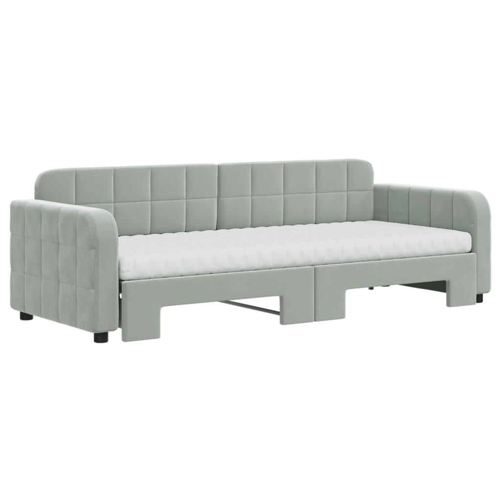 vidaXL Slaapbank onderschuifbed matrassen 80x200 cm fluweel lichtgrijs afbeelding