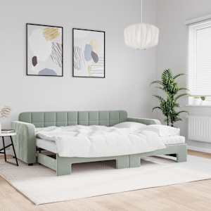 Válenda s přistýlkou a matracemi světle šedá 80 x 200 cm samet - obrázek 1