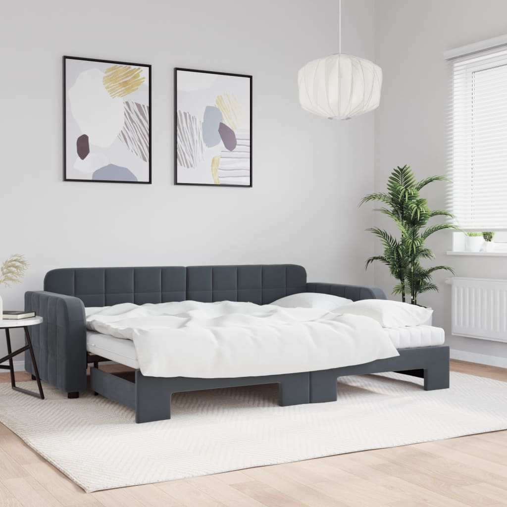 vidaXL daybed med udtræk og madras 80x200 cm velour mørkegrå