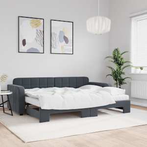 Válenda s přistýlkou a matracemi tmavě šedá 80 x 200 cm samet - obrázek 1