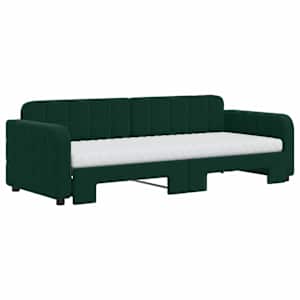 Válenda s přistýlkou a matracemi tmavě zelená 80 x 200 cm samet - obrázek 3