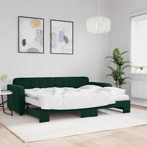 Válenda s přistýlkou a matracemi tmavě zelená 80 x 200 cm samet - obrázek 1