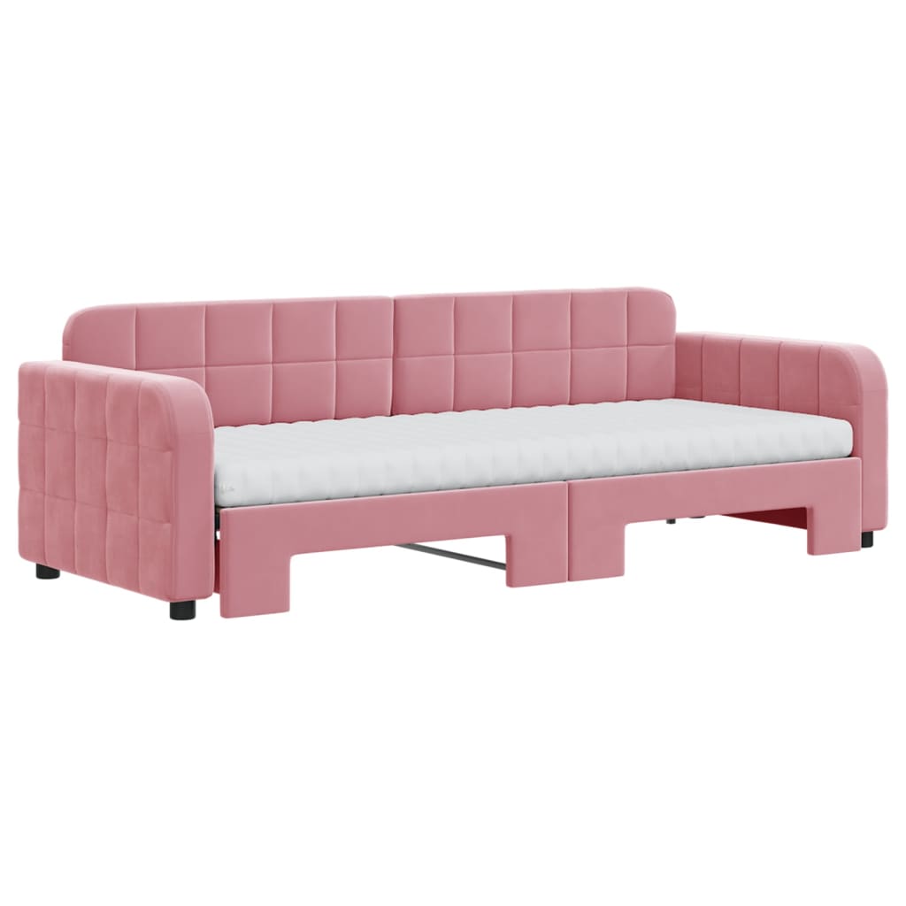 vidaXL Slaapbank onderschuifbed en matrassen 80x200 cm fluweel roze afbeelding