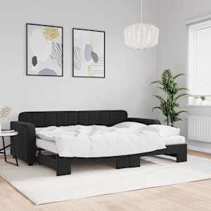 Válenda s přistýlkou a matracemi černá 80 x 200 cm samet - obrázek 1