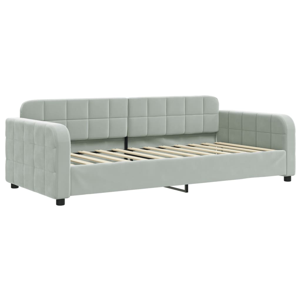 vidaXL Slaapbank onderschuifbed matrassen 90x200 cm fluweel lichtgrijs grijs, foto 4