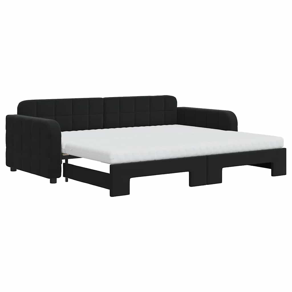 vidaXL Slaapbank onderschuifbed en matrassen 90x200 cm fluweel zwart, foto 3
