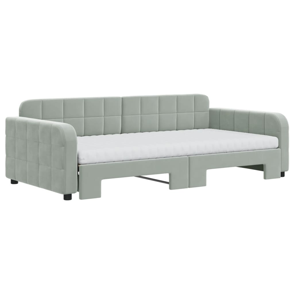 vidaXL Slaapbank onderschuifbed matrassen 100x200cm fluweel lichtgrijs afbeelding