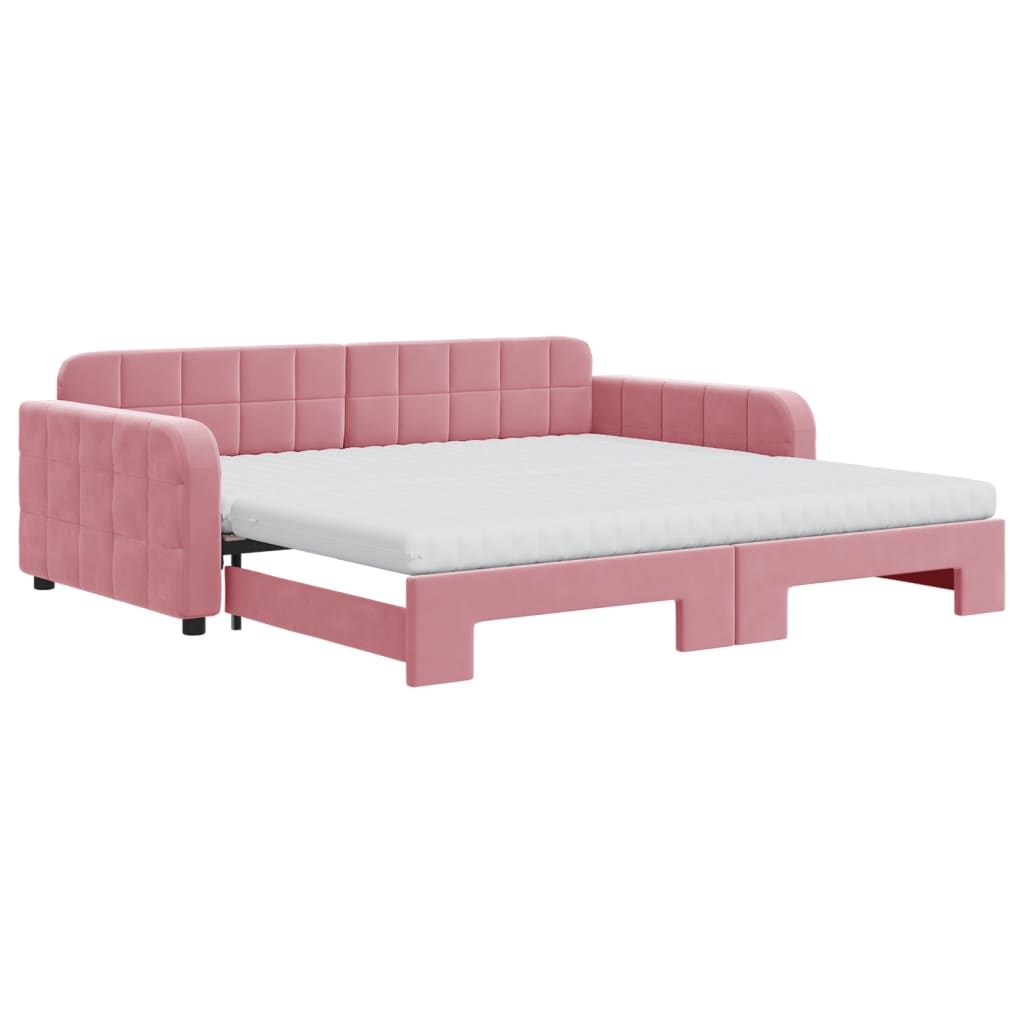 Thumbnail - vidaXL Tagesbett Ausziehbar mit Matratzen Rosa 100x200 cm Samt