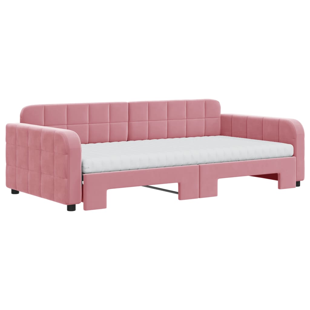 Thumbnail - vidaXL Tagesbett Ausziehbar mit Matratzen Rosa 100x200 cm Samt