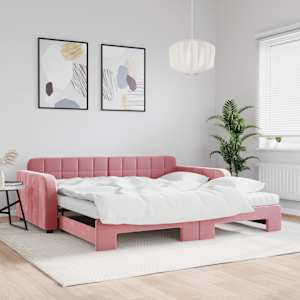 Válenda s přistýlkou a matracemi růžová 100 x 200 cm samet - obrázek 1