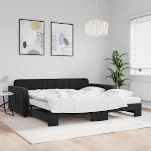 Válenda s přistýlkou a matracemi černá 100 x 200 cm samet - obrázek 1