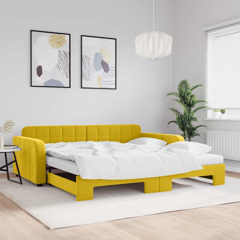 Daybed med udtræk og madrasser 100 x 200 cm - gul velour