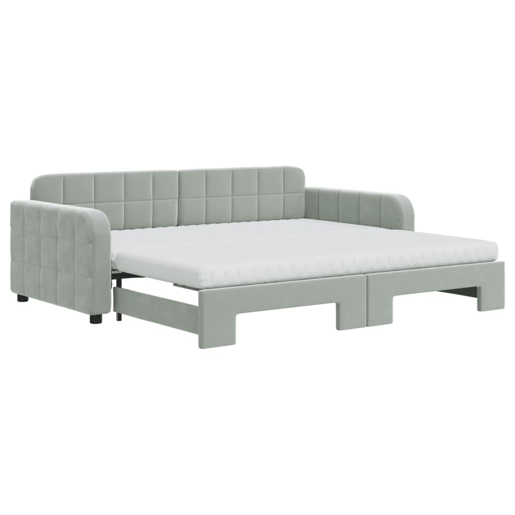 E-shop vidaXL Rozkladacia denná posteľ s matracmi bledosivá 90x190 cm zamat