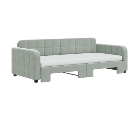 vidaXL Lit de jour avec gigogne et matelas gris clair 90x190cm velours