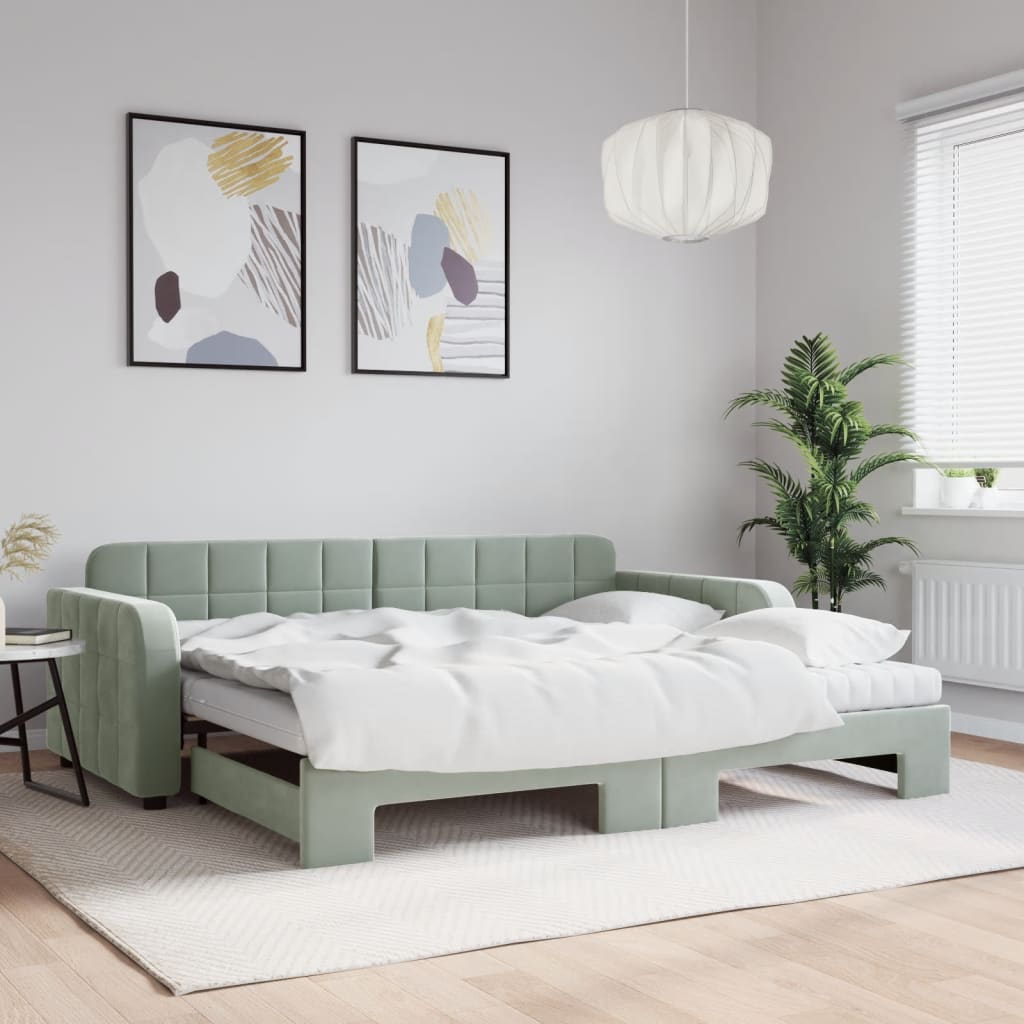 vidaXL daybed med udtræk og madras 90x190 cm velour lysegrå
