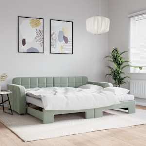 Válenda s přistýlkou a matracemi světle šedá 90 x 190 cm samet - obrázek 1