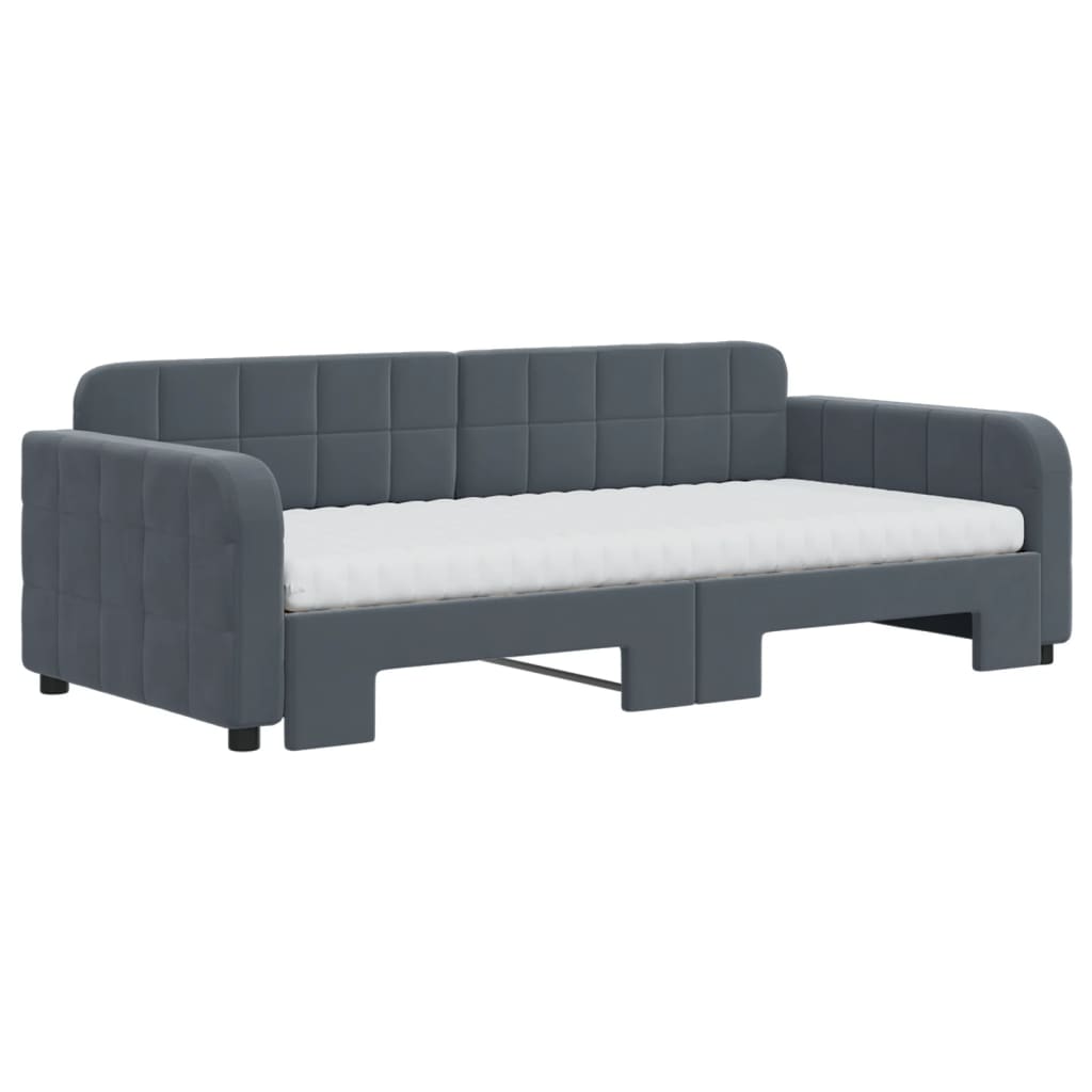 vidaXL Pat de zi cu extensie și saltele, gri închis, 90x190 cm catifea