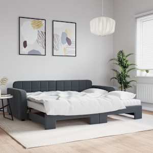 Válenda s přistýlkou a matracemi tmavě šedá 90 x 190 cm samet - obrázek 1