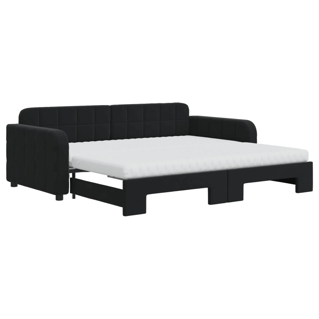 vidaXL Slaapbank onderschuifbed en matrassen 90x190 cm fluweel zwart, foto 3
