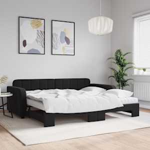 Válenda s přistýlkou a matracemi černá 90 x 190 cm samet - obrázek 1