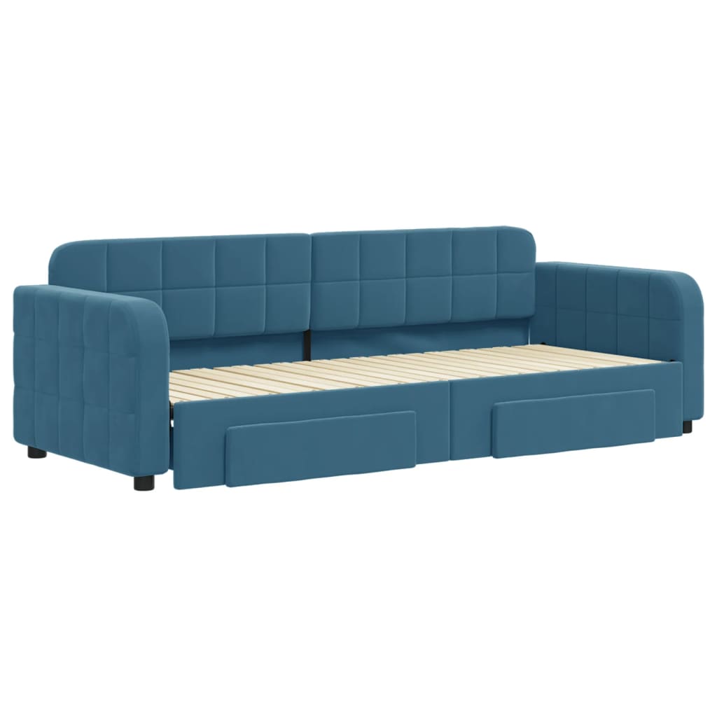 vidaXL Slaapbank met onderschuifbed en lades 80x200 cm fluweel blauw afbeelding